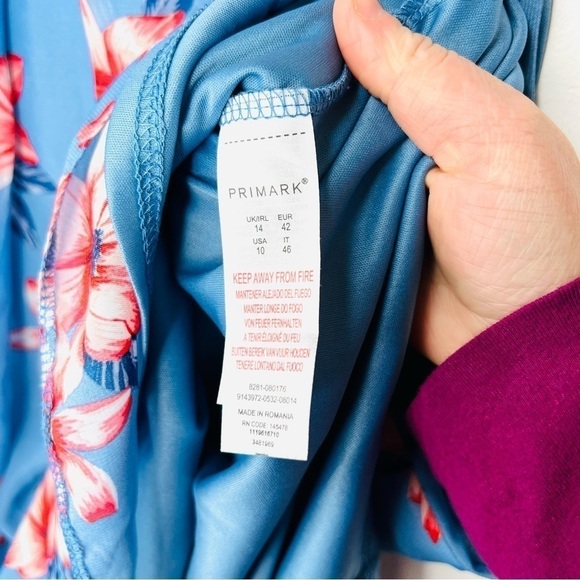 Primark Blue Floral Shift Tropical Swing Dress Size 10 - Picture 8 of 14